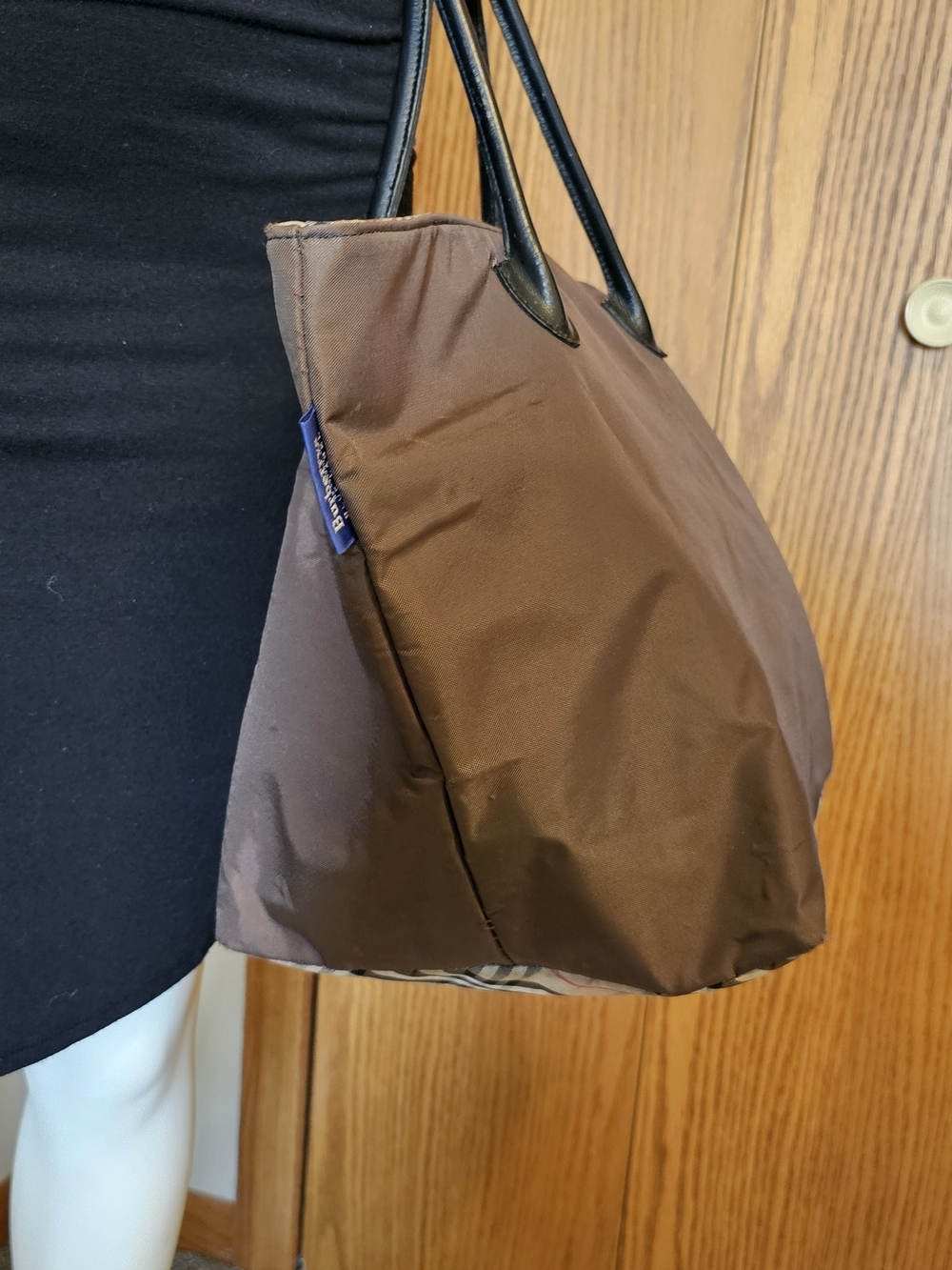 Burberry Brown Tote with Black Straps and Signature Check Base - Picture 14 of 16